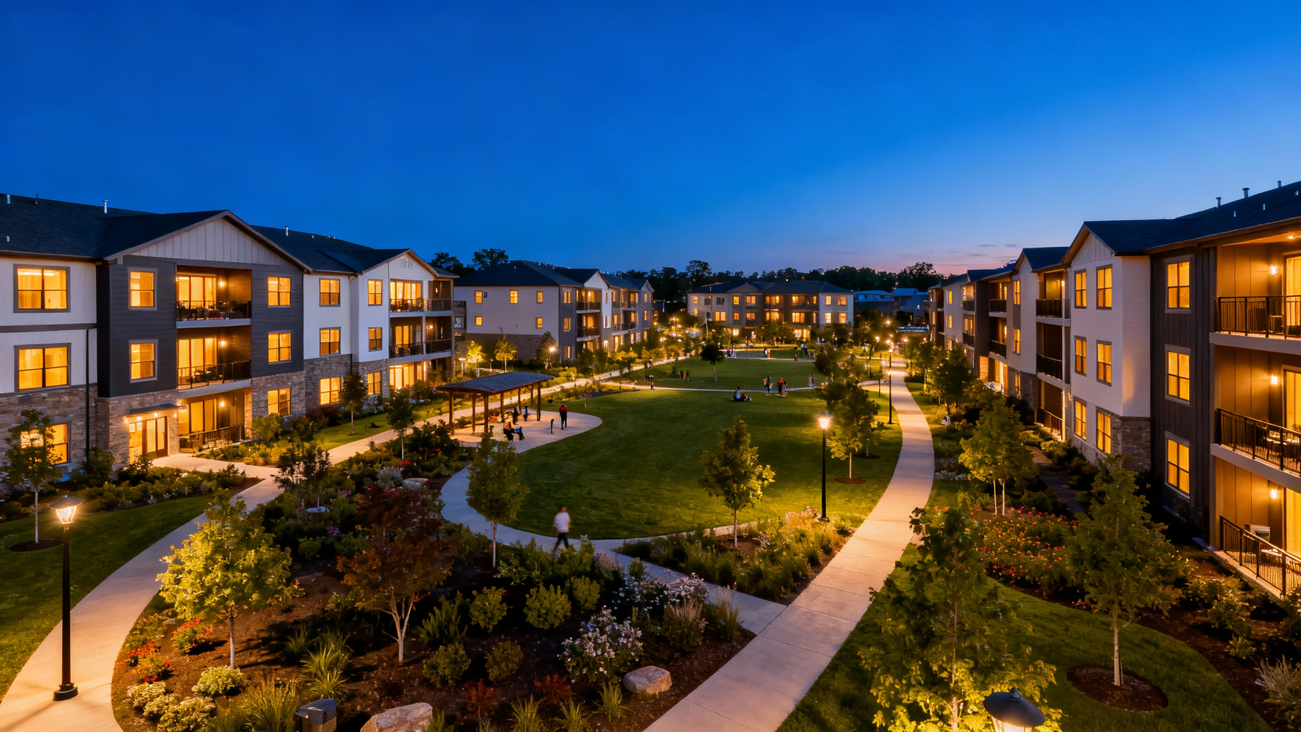 住宅與綜合社區夜景的實景照片